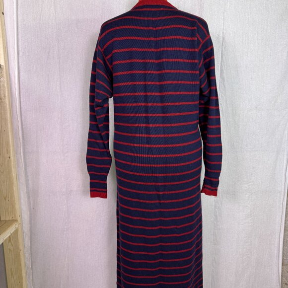 VTG Gloria Sachs Women Sweater Dress Sz Medium Merino Wool Blue Red Striped F138 - Picture 4 of 10